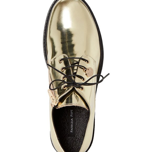 Patrizia Pepe Oxford Girls Gold Leather Derby Shoe - Picture 2 of 10